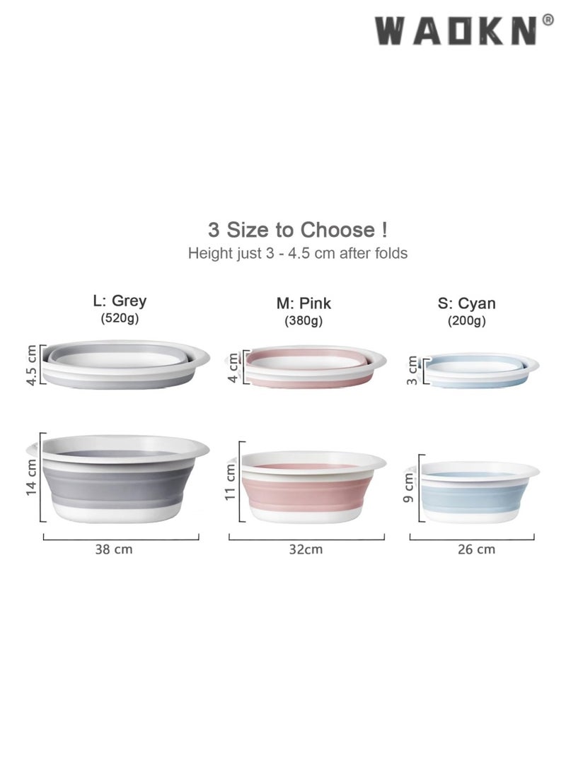 WAOKN Collapsible Wash Basin, Plastic+TPR Buckets, Portable and Space Saving, Multi-Function Use, Large and High Capacity (Pack of 3)