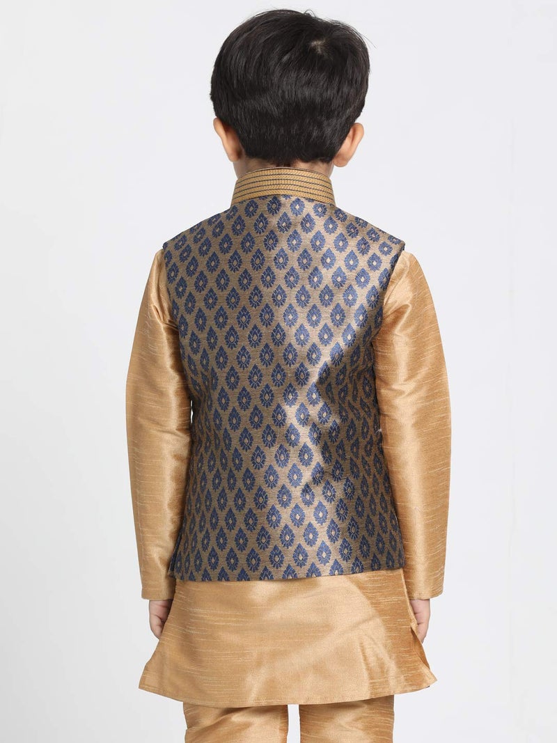 JBN Creation Boys' Navy Blue and Gold Silk Blend Nehru Jacket (VASBJ025NB, for 9-10 Years) - Image 5