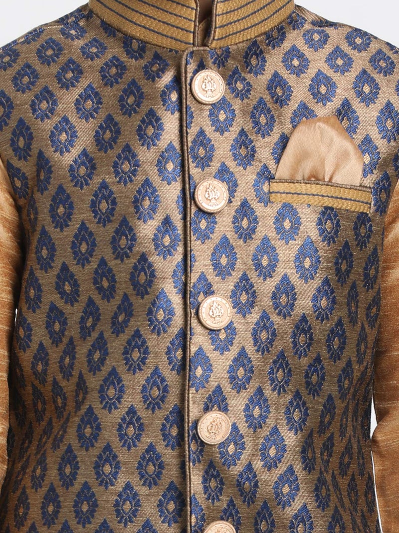 JBN Creation Boys' Navy Blue and Gold Silk Blend Nehru Jacket (VASBJ025NB, for 9-10 Years) - Image 4