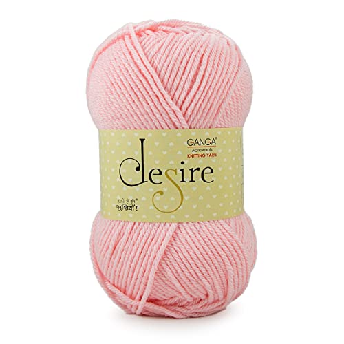Ganga Acrowools Acrylic Desire Hand Knitting and Crochet Yarn. Pack of 1 Ball - 100Gms. Shade No - Dsr010, Peach - Image 1