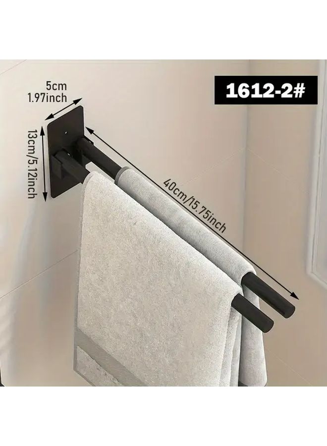 Easy To Install Folding Double Rod Towel Rack Self Adhesive Wall Mount No Drilling Required Ventilated Design Black Finish For Bathroom Kitchen - Image 3