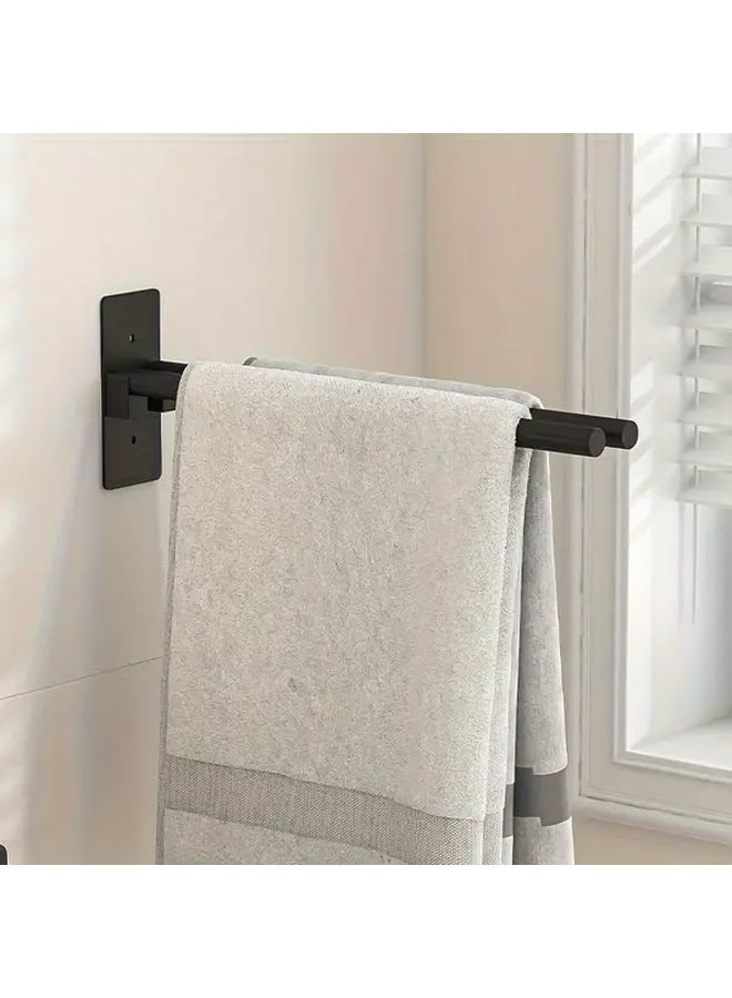 Easy To Install Folding Double Rod Towel Rack Self Adhesive Wall Mount No Drilling Required Ventilated Design Black Finish For Bathroom Kitchen - Image 2