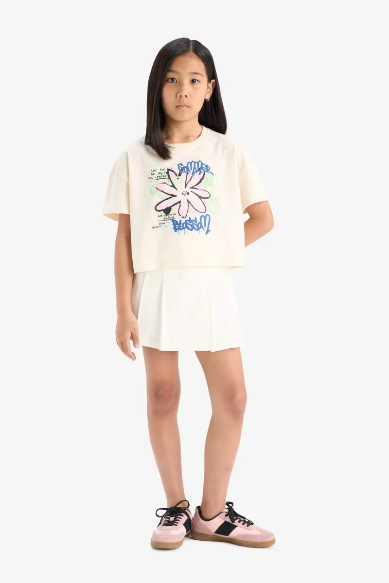 Defacto Girl Crew Neck Slogan Printed Short Sleeve T-Shirt