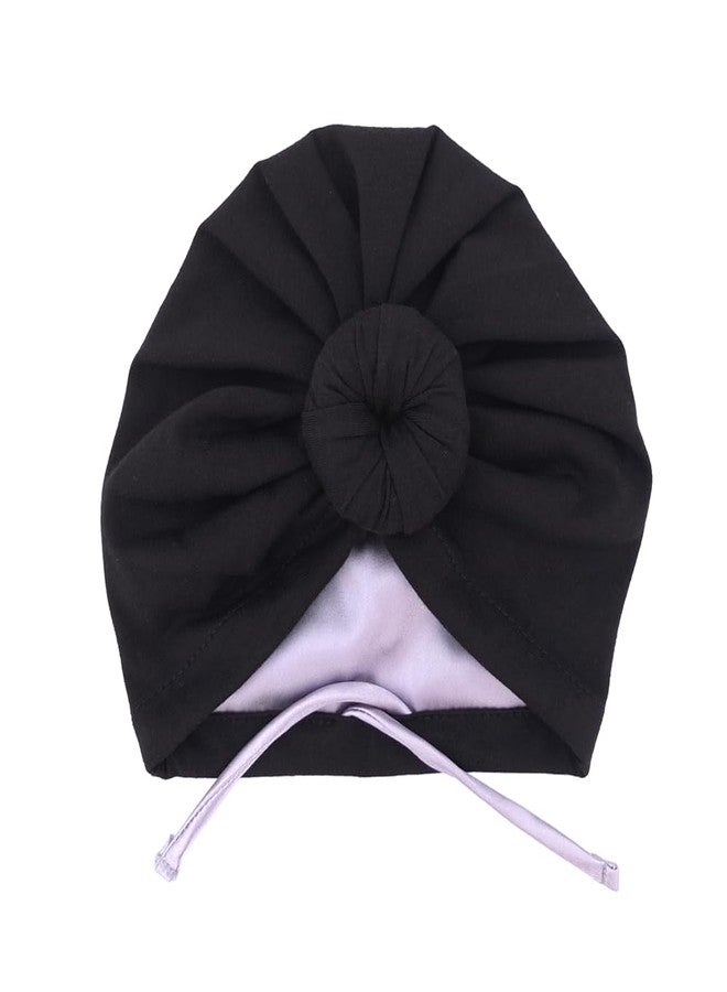 Sugarmelon Silky Satin Lined Turban Hat for Babies Infant Toddler Girls Boys Bonnet Newborn Cotton Beanie Little Kids Shower Caps (0-6M 101 Cott Black) - Image 1