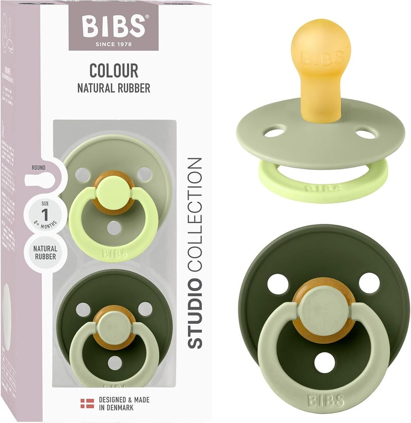 BIBS Studio Colour Pacifier 2-Pack - Sage & Hunter Green - Image 1