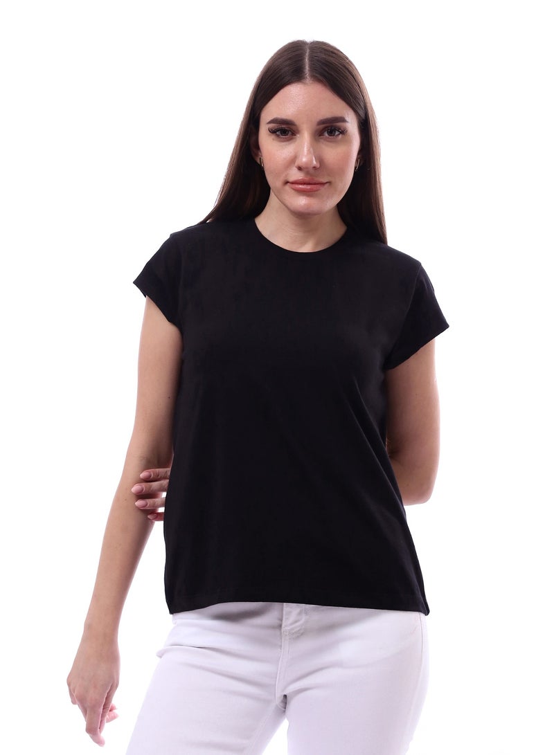 Andora Woman Solid Tee with Half Sleeves _ Black - Image 1