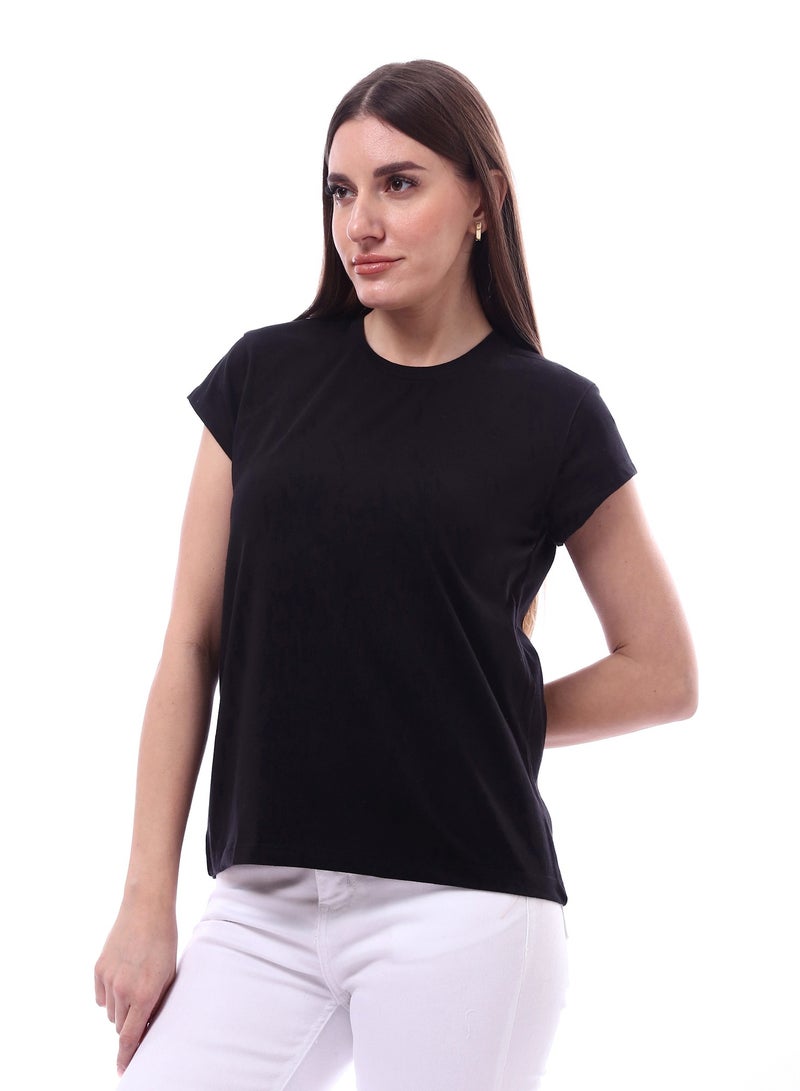 Andora Woman Solid Tee with Half Sleeves _ Black - Image 2
