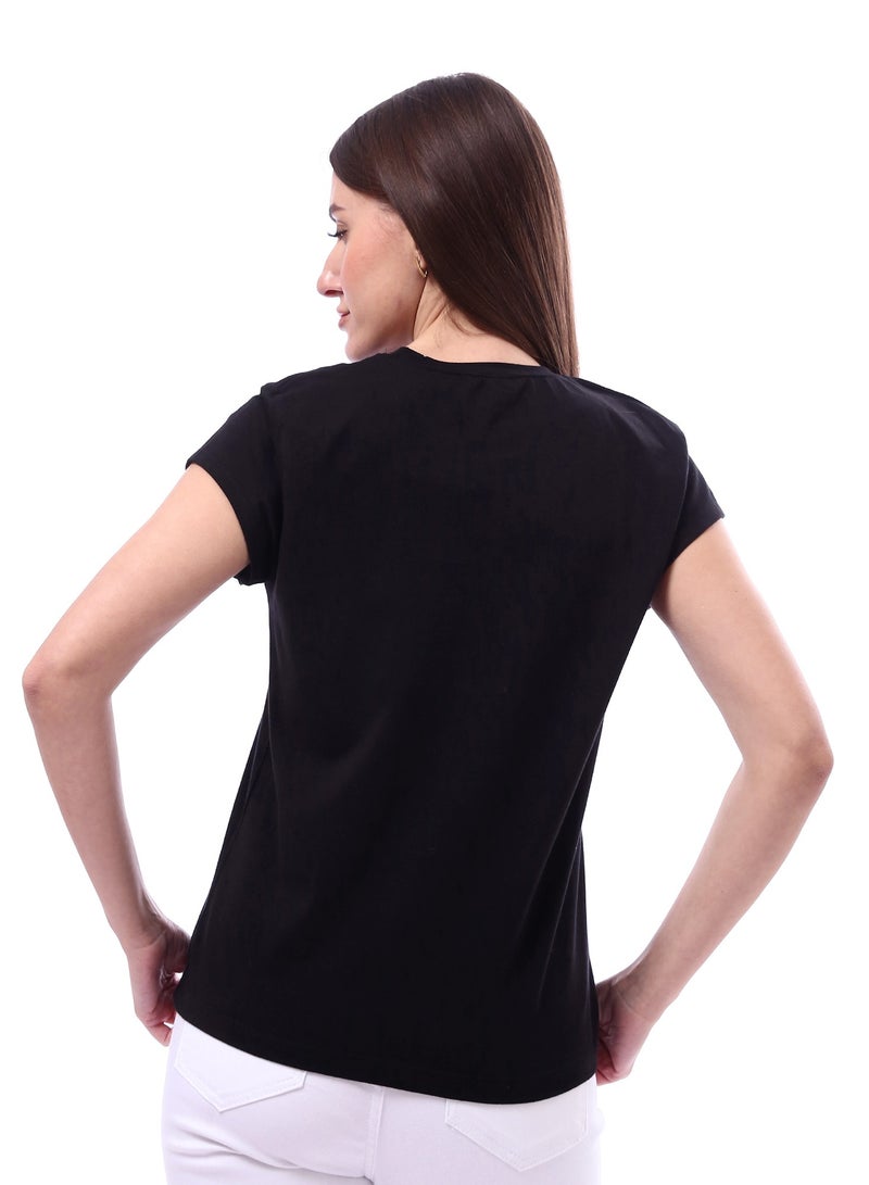 Andora Woman Solid Tee with Half Sleeves _ Black - Image 3