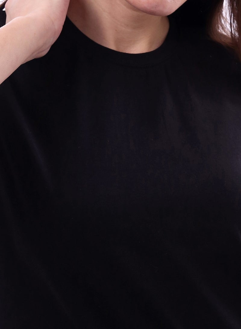 Andora Woman Solid Tee with Half Sleeves _ Black - Image 4