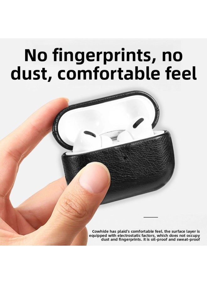 Generic - Full Cover Cowhide Protective Case For Apple Airpods Pro 2 3 And Airpods 4 Leather Shell Portable Design Handmade Craftsmanship-Color:Black-Applicable Model:Airpods Pro - Image 1