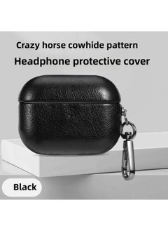Full Cover Cowhide Protective Case For Apple Airpods Pro 2 3 And Airpods 4 Leather Shell Portable Design Handmade Craftsmanship-Color:Black-Applicable Model:Airpods Pro