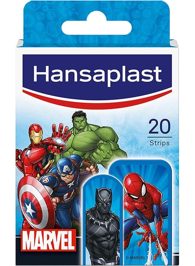هانزابلاست بلاسترز مارفل بأحجام متنوعة، بلاسترات إسعافات أولية ملونة للأطفال، بلاسترات للأطفال بتصميمات مارفل الخارقة، بلاسترات بأحجام مختلفة، 20 شريطًا - Image 1
