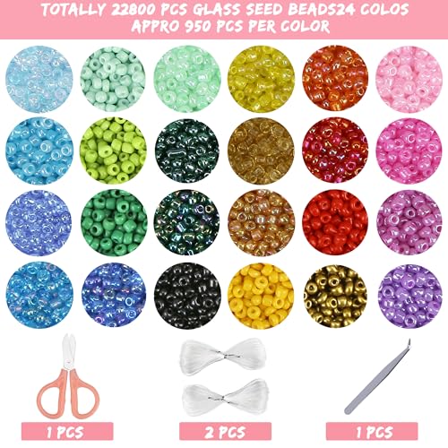 GREENTIME 22800pcs Glass Seed Beads for Bracelets Making Kit, Small Craft Beads 11/0 Waist Beads for DIY Bracelet Necklaces Craft Making Supplies (24 Colors) - Image 2