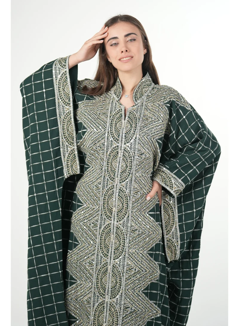 البنت الشرقية جلابية نسائية مطرزة واسعة مع حزام داخلي مقاس موحد