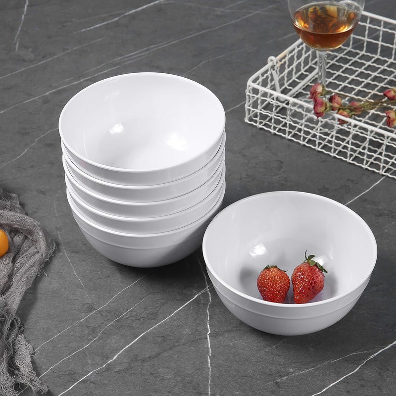 Lechoo Melamine Cereal Bowls - 23oz White Bowls, Soup Bowl, 6PCS Salad Bowl, Set of 6, Unbreakable, Dishwasher Safe, White - Image 2