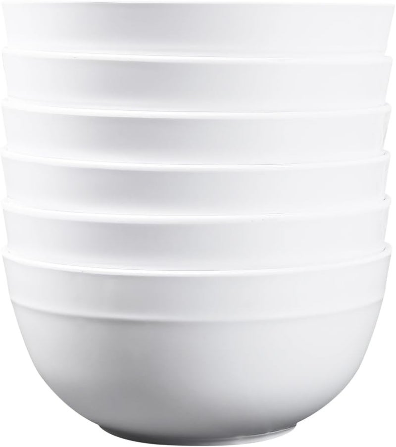 Lechoo Melamine Cereal Bowls - 23oz White Bowls, Soup Bowl, 6PCS Salad Bowl, Set of 6, Unbreakable, Dishwasher Safe, White - Image 1