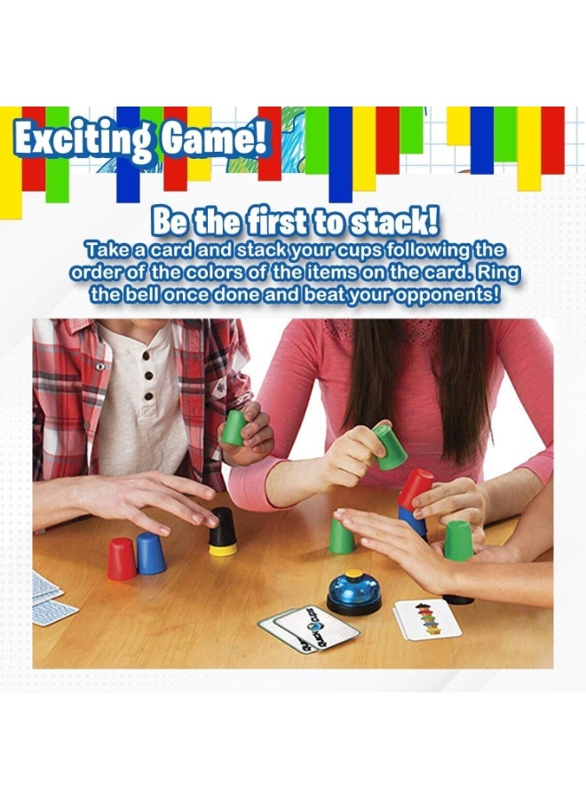 SUKILO Quick Cups Game for Kids – Stacking Cups Game with 24 Picture Cards, 30 Colored Cups, Bell & Instructions – Fast-Paced Matching Game for Boys, Girls, Teens, and Families  - Image 4
