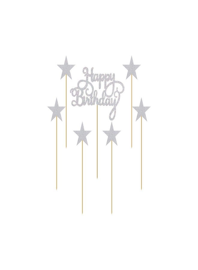 SVM CRAFT® Happy Birthday Cake Topper with six stars Silver Glitter and Stars Cupcake Toppers for Kids Boy's Girls Adults 30th, 40th, 50th,60th Birthday Decorations Items/Cake Accessories,Cards,Tags - Image 2