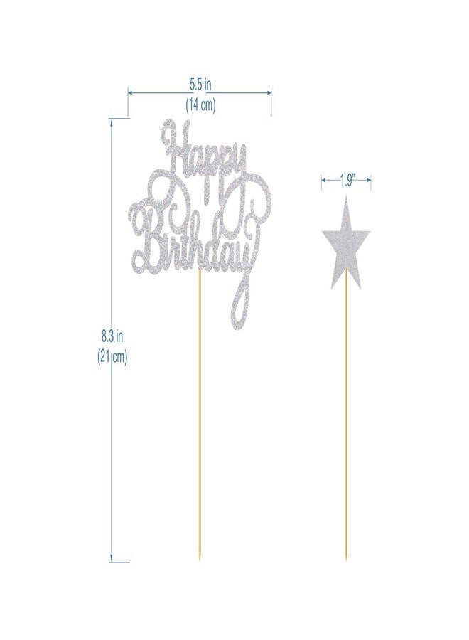 SVM CRAFT® Happy Birthday Cake Topper with six stars Silver Glitter and Stars Cupcake Toppers for Kids Boy's Girls Adults 30th, 40th, 50th,60th Birthday Decorations Items/Cake Accessories,Cards,Tags - Image 3