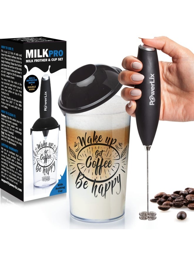 POWERLIX Powerlix Milk Frother Handheld Battery Operated Electric Foam Maker For Coffee  Latte  Frappe  Matcha  Drink Mixer With Stainless Steel Double Whisk  Mini Hand Held Machine  Foamer Cup Included  - Image 1