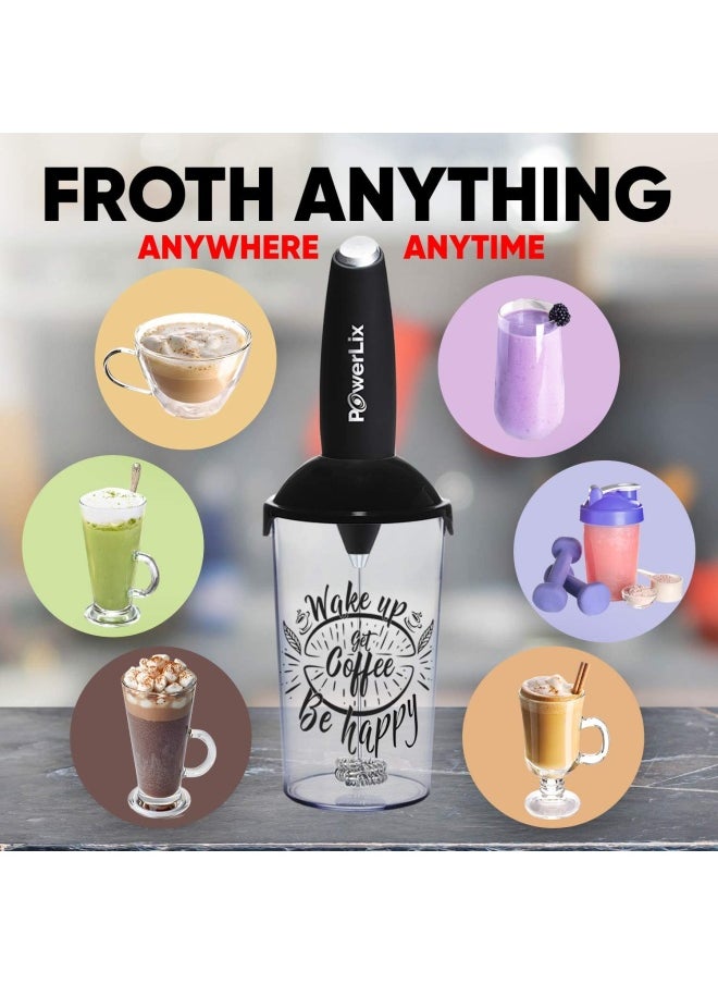 POWERLIX Powerlix Milk Frother Handheld Battery Operated Electric Foam Maker For Coffee  Latte  Frappe  Matcha  Drink Mixer With Stainless Steel Double Whisk  Mini Hand Held Machine  Foamer Cup Included  - Image 4