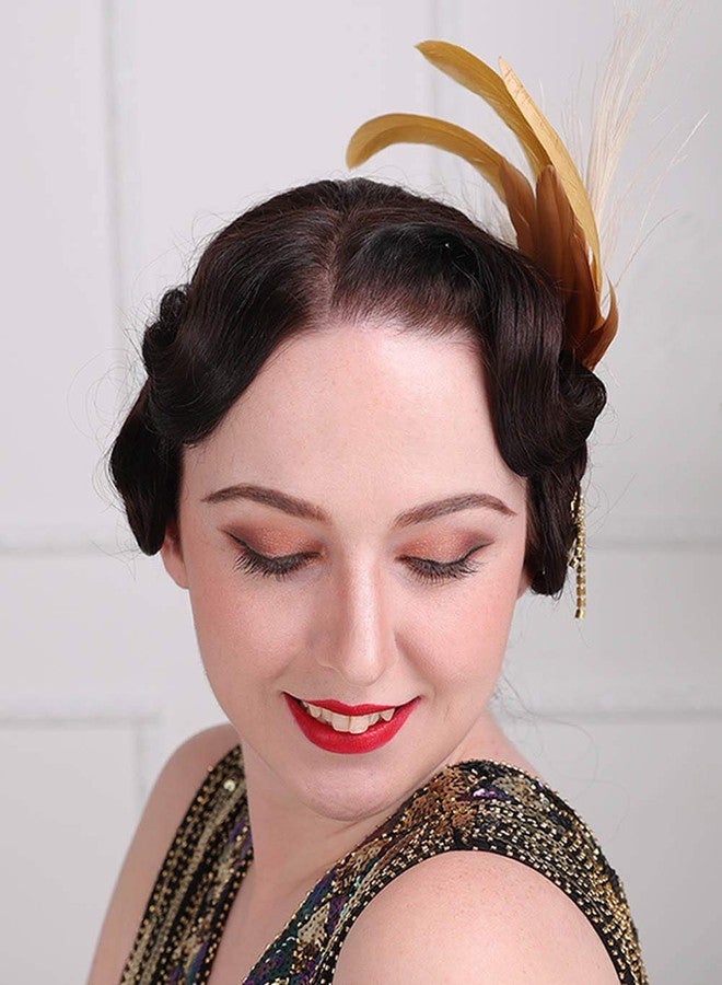 Aimimier 1920s Flapper Feather Hair Clip Crystal Tassel Roaring 20s Yellow Feather Headpiece Masquerade Hair Accessories for Women and Girls - Image 5