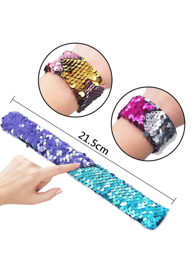جيه زد اس JZS 12 قطعة من أساور صفعة للأطفال سوار Squin سوار حورية البحر حشوات حقائب الحفلات أساور معصم مرحة للأولاد والبنات أشرطة Snap ألعاب صغيرة للمدرسة والفصول الدراسية - Image 2