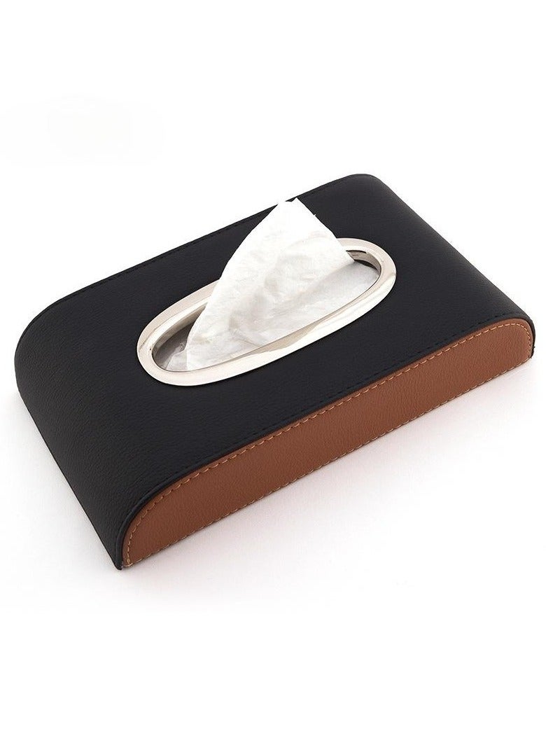 Loquat Tissue Holder, Black with Brown Tissue Box Cover PU Leather Rectangular Tissue Holder for Home Car Office Decor (NO Paper Towel) - Image 4