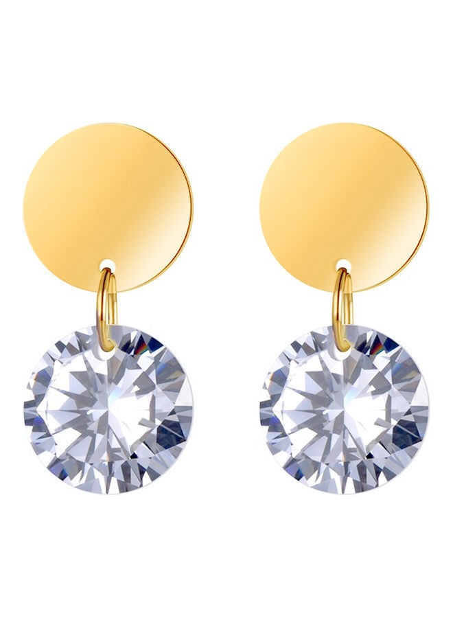 NIBEMINENT Elegant Round Disc Crystal Dangle Drop Ear  - Image 1