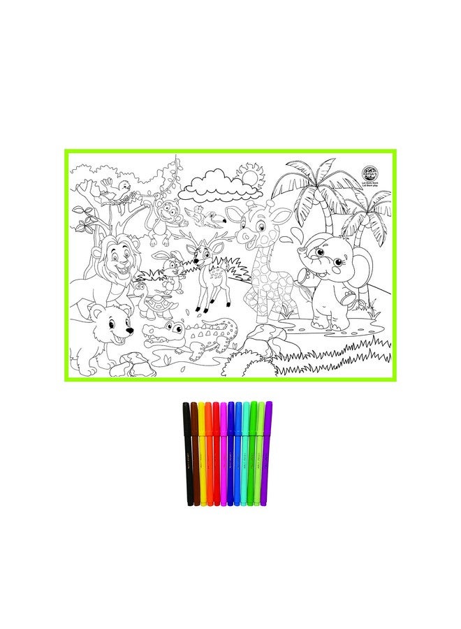 راتاناز حصيرة تلوين Ratna's My Coloring Mat مطبوعة بطبعات الغابة مقاس 40 × 27 بوصة، مجموعة تلوين قابلة للغسل وإعادة الاستخدام للأطفال من سن 3 سنوات فما فوق - Image 4