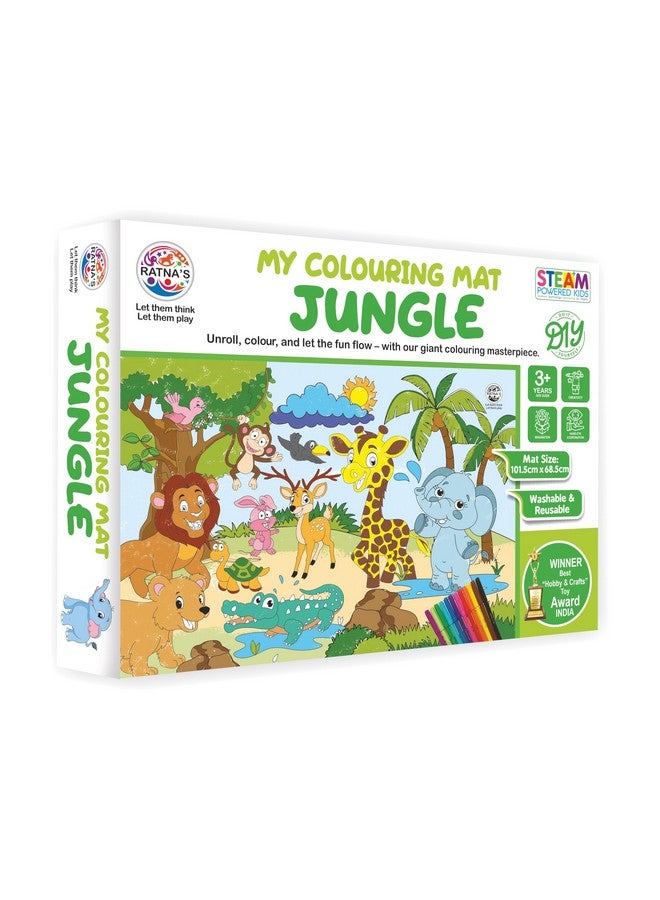 راتاناز حصيرة تلوين Ratna's My Coloring Mat مطبوعة بطبعات الغابة مقاس 40 × 27 بوصة، مجموعة تلوين قابلة للغسل وإعادة الاستخدام للأطفال من سن 3 سنوات فما فوق - Image 1
