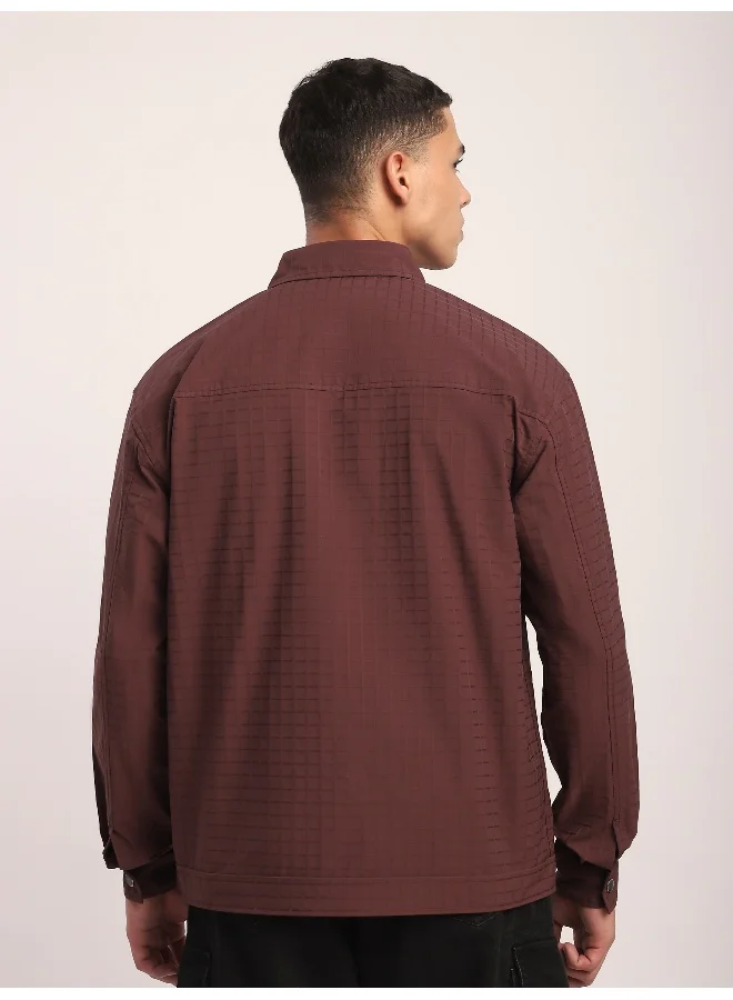 Beyoung Caramel Brown Block Textured Shacket