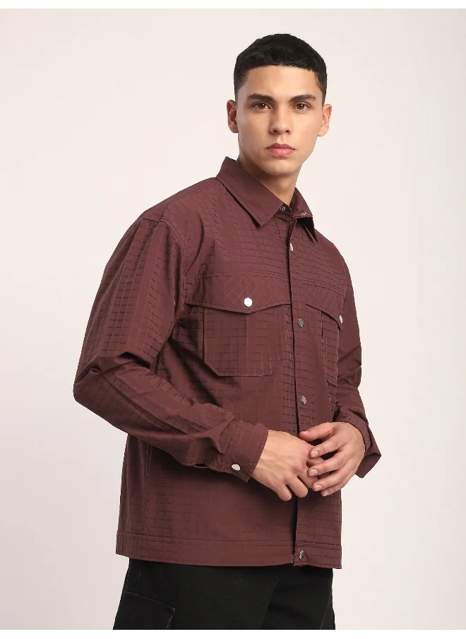 بيونغ Caramel Brown Block Textured Shacket