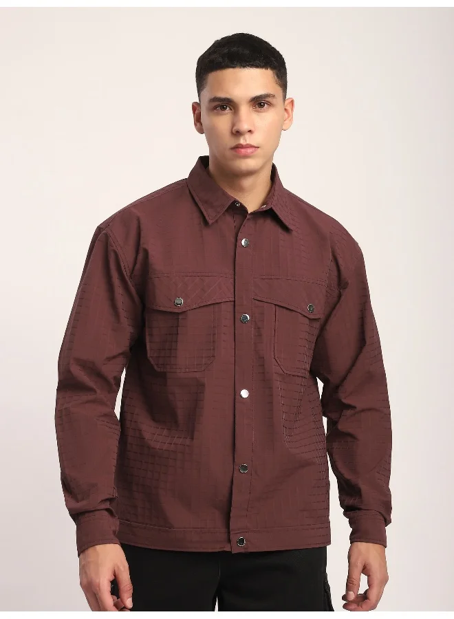 Beyoung Caramel Brown Block Textured Shacket