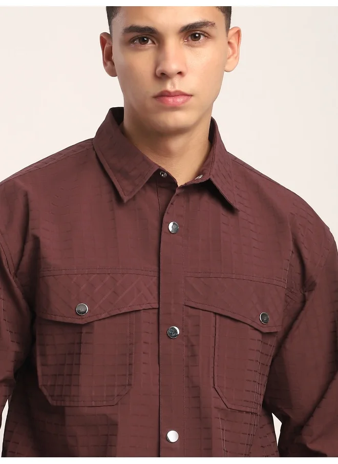 Beyoung Caramel Brown Block Textured Shacket