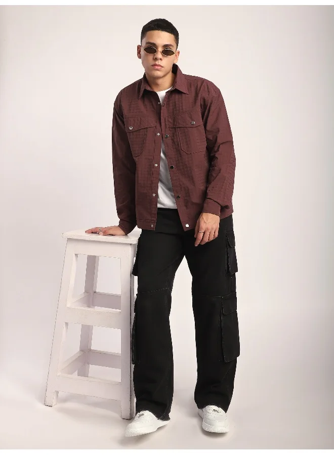 Beyoung Caramel Brown Block Textured Shacket