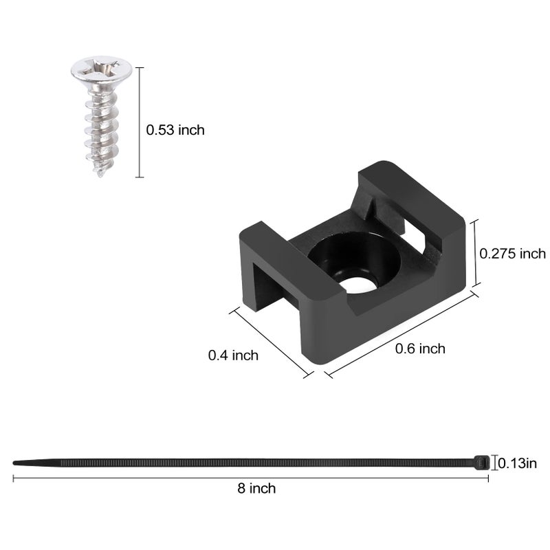 XHF 100 Pcs Cable Zip Tie Saddle Type Mounts Base with 100 Pcs 8" Cable Ties and 100 Pcs Tapping Screw, Wire Cable Clips Organizer Holders Clamps Black - Image 2