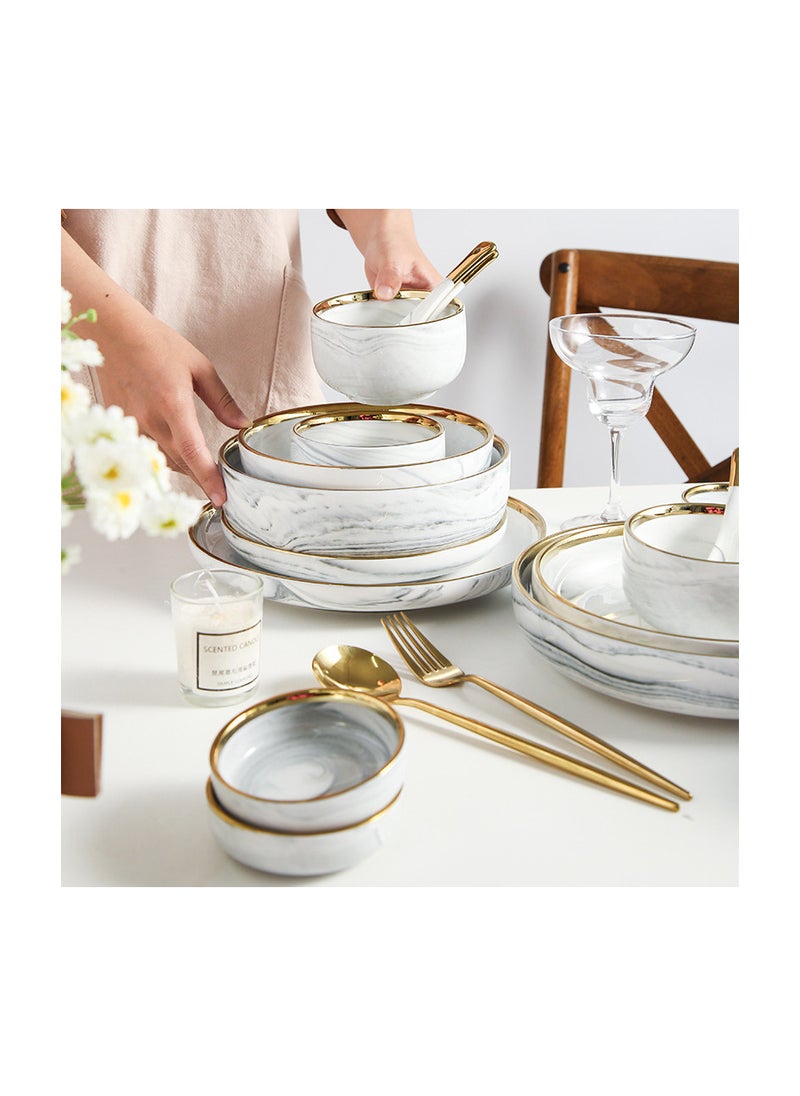 Elegant Marble Gold Rim 18-Piece Dinnerware Set for 3-4 People - Premium Porcelain Set