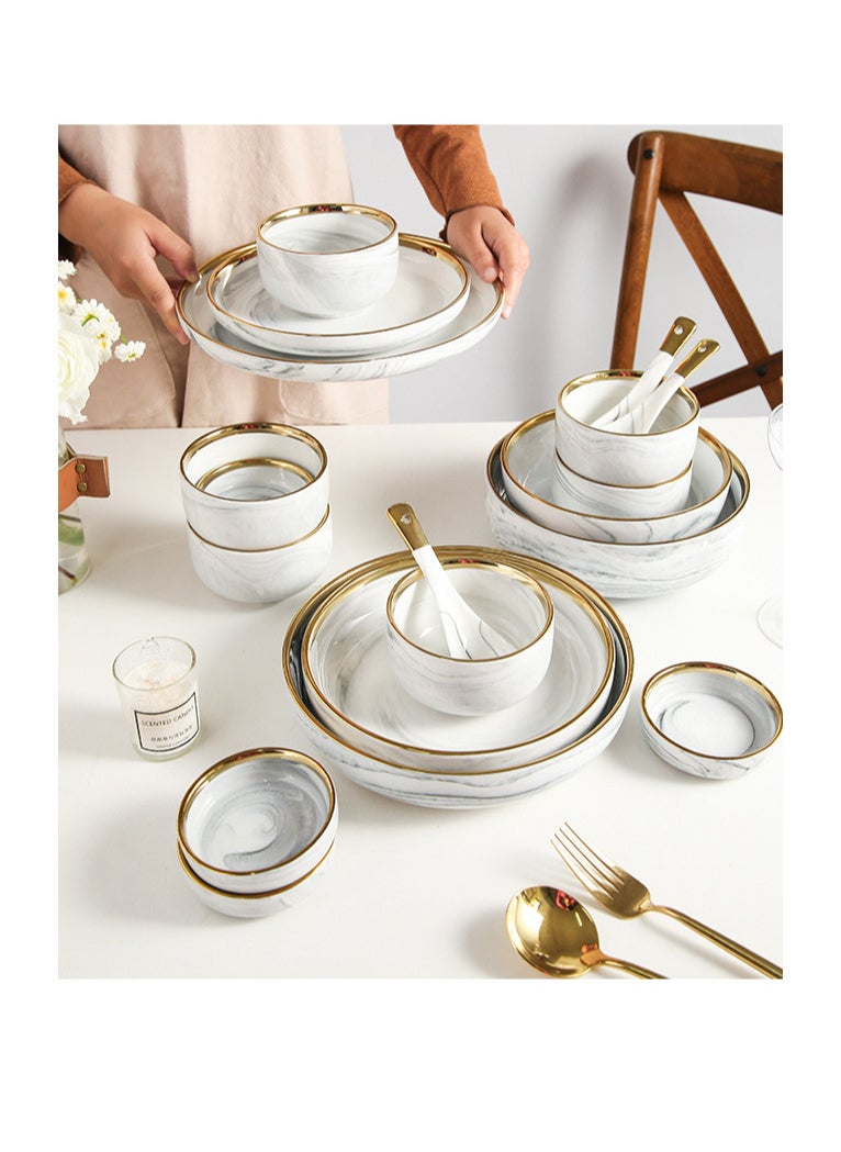 Elegant Marble Gold Rim 18-Piece Dinnerware Set for 3-4 People - Premium Porcelain Set