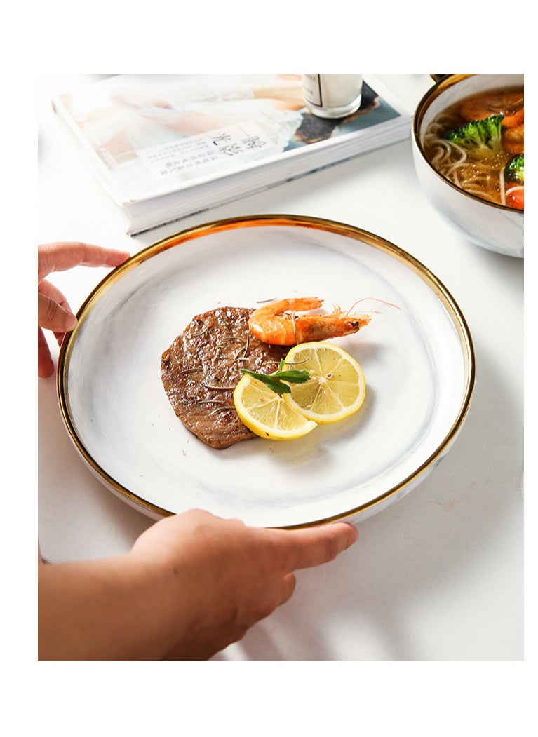 Elegant Marble Gold Rim 18-Piece Dinnerware Set for 3-4 People - Premium Porcelain Set