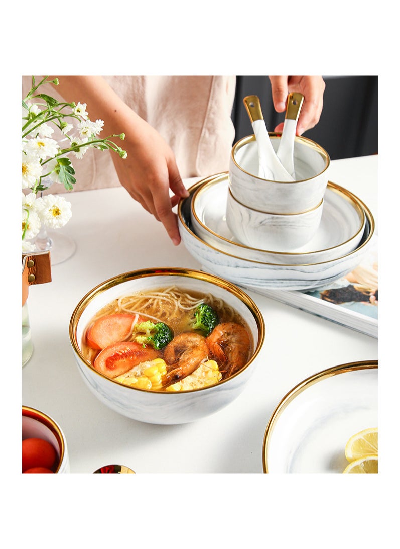 Elegant Marble Gold Rim 18-Piece Dinnerware Set for 3-4 People - Premium Porcelain Set