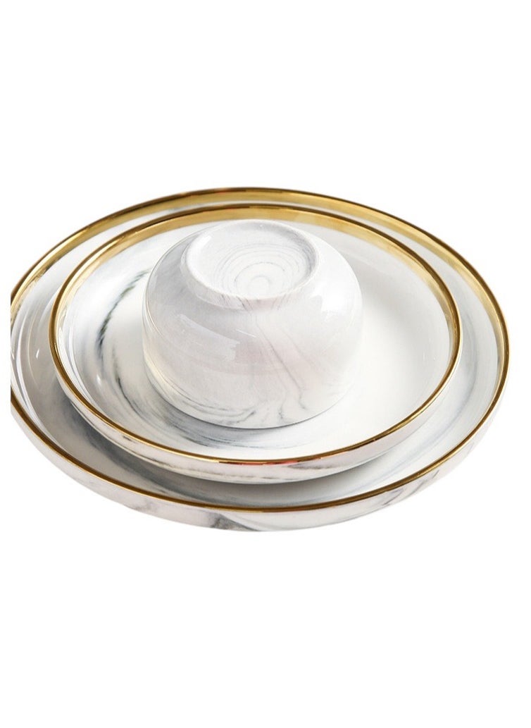 Elegant Marble Gold Rim 18-Piece Dinnerware Set for 3-4 People - Premium Porcelain Set