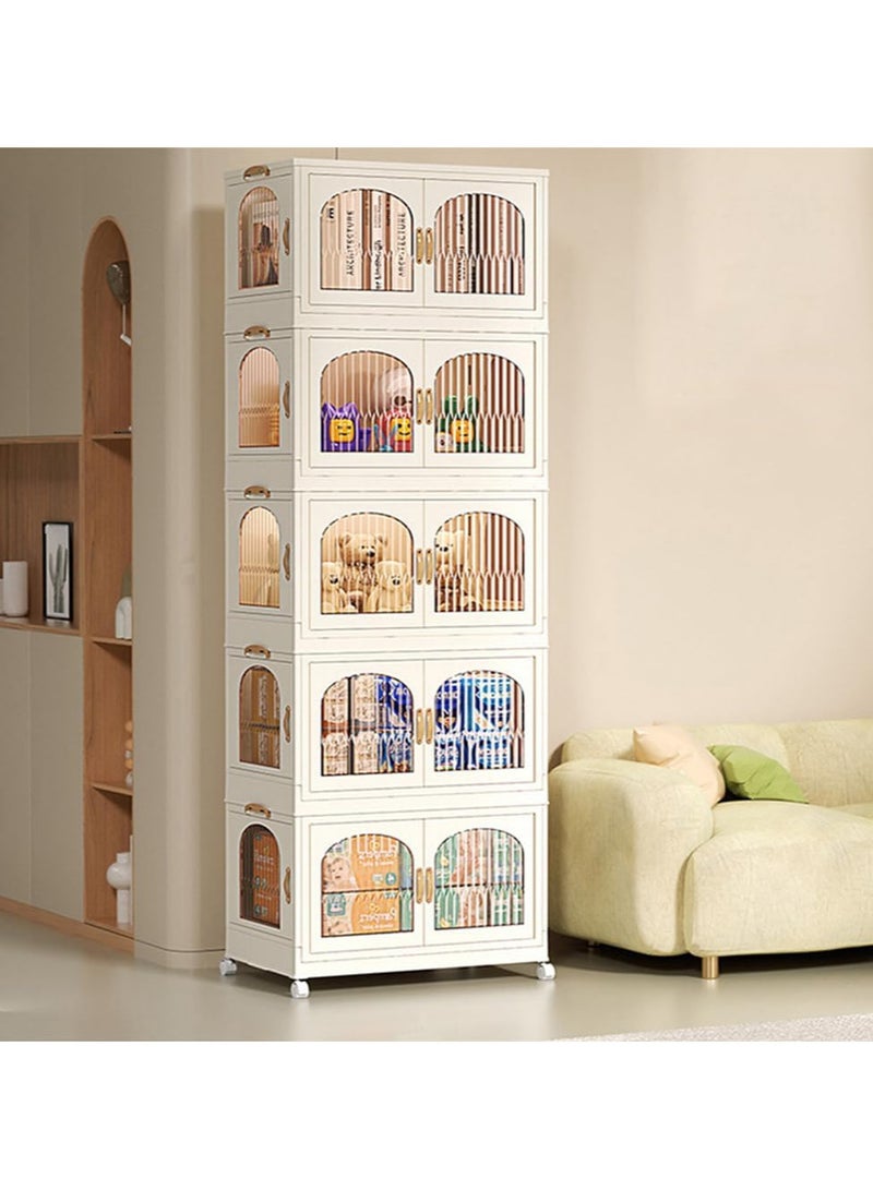 AUTOYSUR Kids Wardrobe, Baby Closet Storage Organizer, Children Clothes Cabinet Storage Rack, Toddler Dresser with Hanging Rod for Boys Girls Clothing, Nursery Armoire (5 Tier Storage)  - Image 1