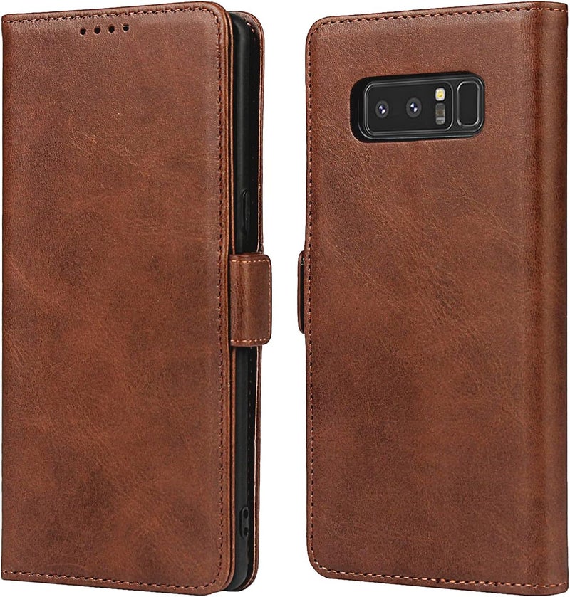 iCoverCase for Samsung Note 8 Case, PU Leather Wallet Case with Card Holder [Built-in Magnet] Shockproof Protective Flip Cover for Samsung Galaxy Note 8 - Dark Brown - Image 1