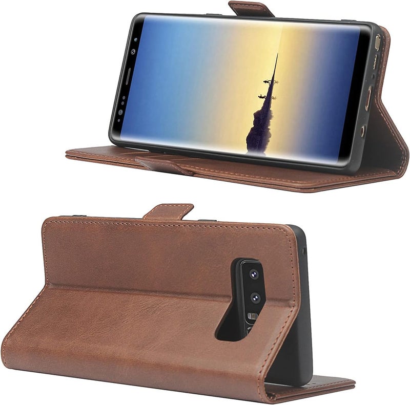 iCoverCase for Samsung Note 8 Case, PU Leather Wallet Case with Card Holder [Built-in Magnet] Shockproof Protective Flip Cover for Samsung Galaxy Note 8 - Dark Brown - Image 3