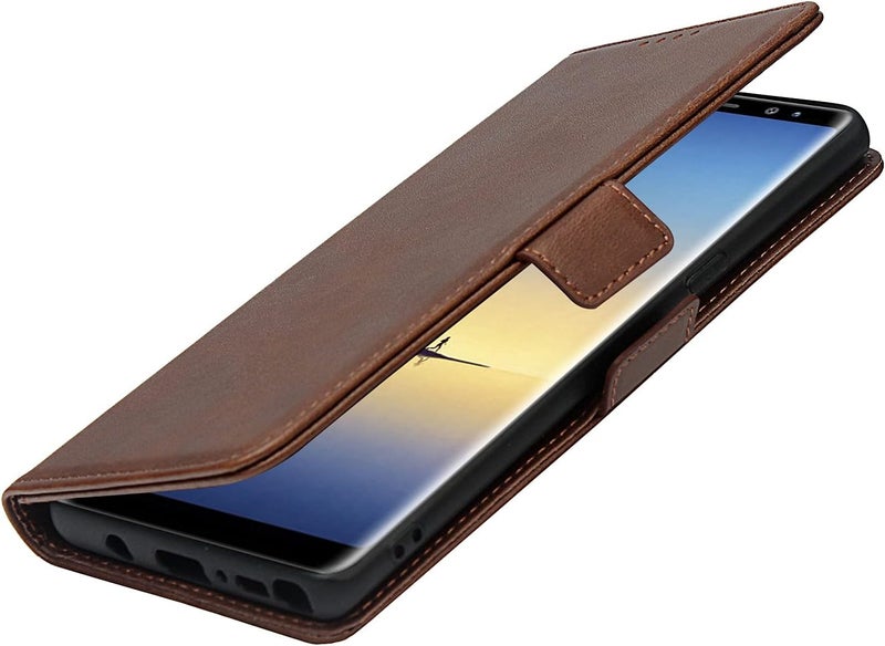 iCoverCase for Samsung Note 8 Case, PU Leather Wallet Case with Card Holder [Built-in Magnet] Shockproof Protective Flip Cover for Samsung Galaxy Note 8 - Dark Brown - Image 4