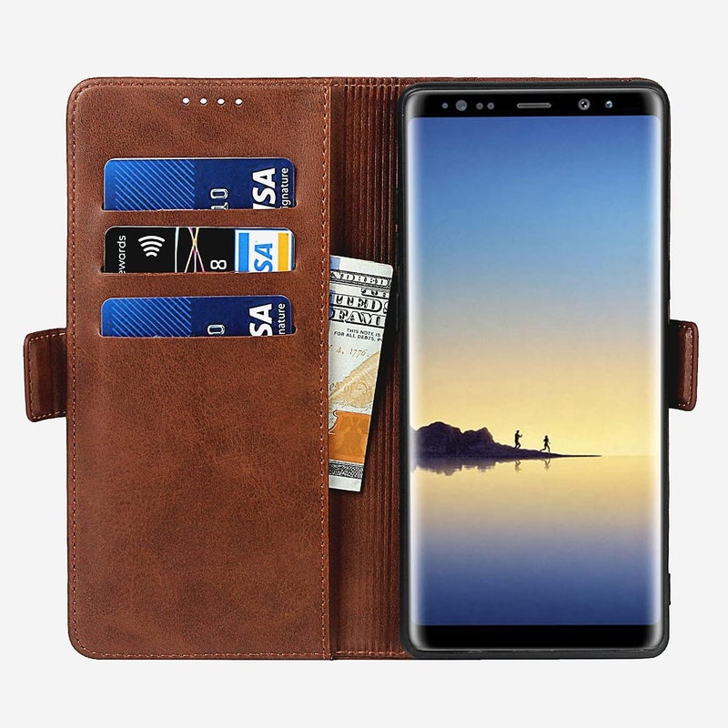 iCoverCase for Samsung Note 8 Case, PU Leather Wallet Case with Card Holder [Built-in Magnet] Shockproof Protective Flip Cover for Samsung Galaxy Note 8 - Dark Brown - Image 2