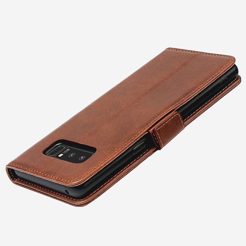 iCoverCase for Samsung Note 8 Case, PU Leather Wallet Case with Card Holder [Built-in Magnet] Shockproof Protective Flip Cover for Samsung Galaxy Note 8 - Dark Brown - Image 5