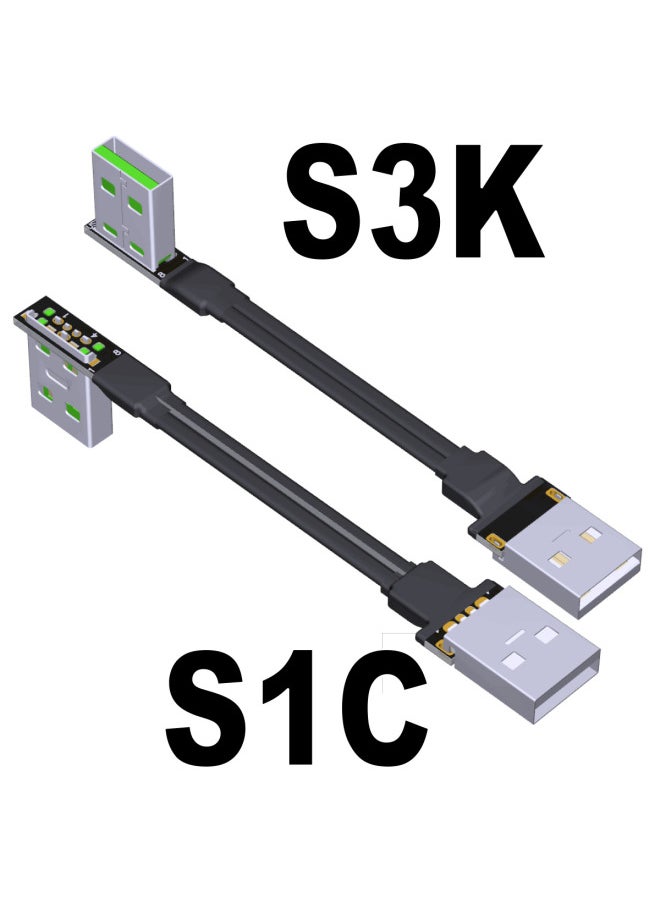 Generic - ADT-Link USB2.0 Ultra-fine Light Thin Short Flat Wire Double A Male Bend Angle High Current Power Supply Data Line-Color:S1C-S3K-Length:100cm - Image 1