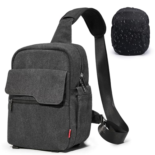 Cwatcun Camera Sling Bag Crossbody Small Camera Case, Lightweight DSLR/SLR/Mirrorless Photography Bag with Tripod Holder and Rain Cover for Canon, Nikon, Sony, Fuji Cameras, Lens Accessories - Image 1